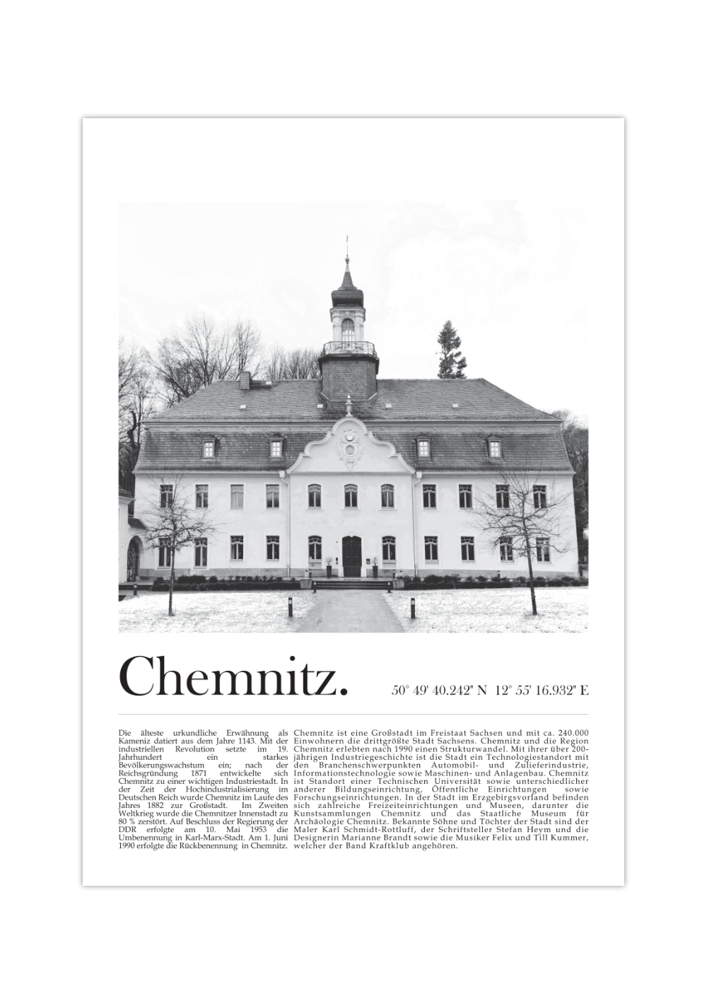 Dieses Poster zeigt dir das Schlosschemnitz der Stadt Chemnitz im Freistaat Sachsen.