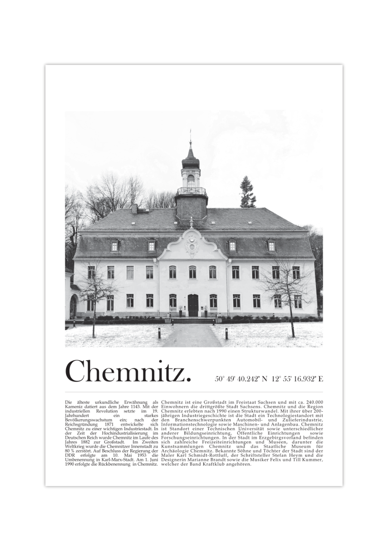 Dieses Poster zeigt dir das Schlosschemnitz der Stadt Chemnitz im Freistaat Sachsen.