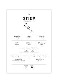 Dieses Bild zeigt dir das Sternzeichen Stier mit Symbol, Glückszahl, Planeten, positiven und negativen Eigenschaften, den zu dir passenden Tierkreiszeichen und vieles mehr.