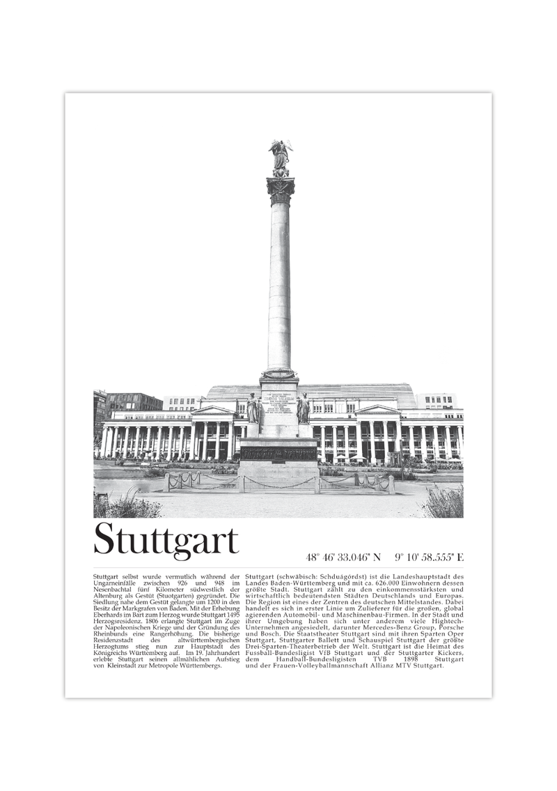 Dieses Poster zeigt dir den Schlossplatz der Landeshauptstadt Baden-Württembergs Stuttgart. 