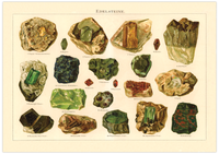 Das Poster von Kristallen ist eine Vintage Lithographie aus Meyers Koversations-Lexikon aus dem Jahr 1890 im viktorianischen Stil.