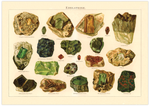 Das Poster von Kristallen ist eine Vintage Lithographie aus Meyers Koversations-Lexikon aus dem Jahr 1890 im viktorianischen Stil.
