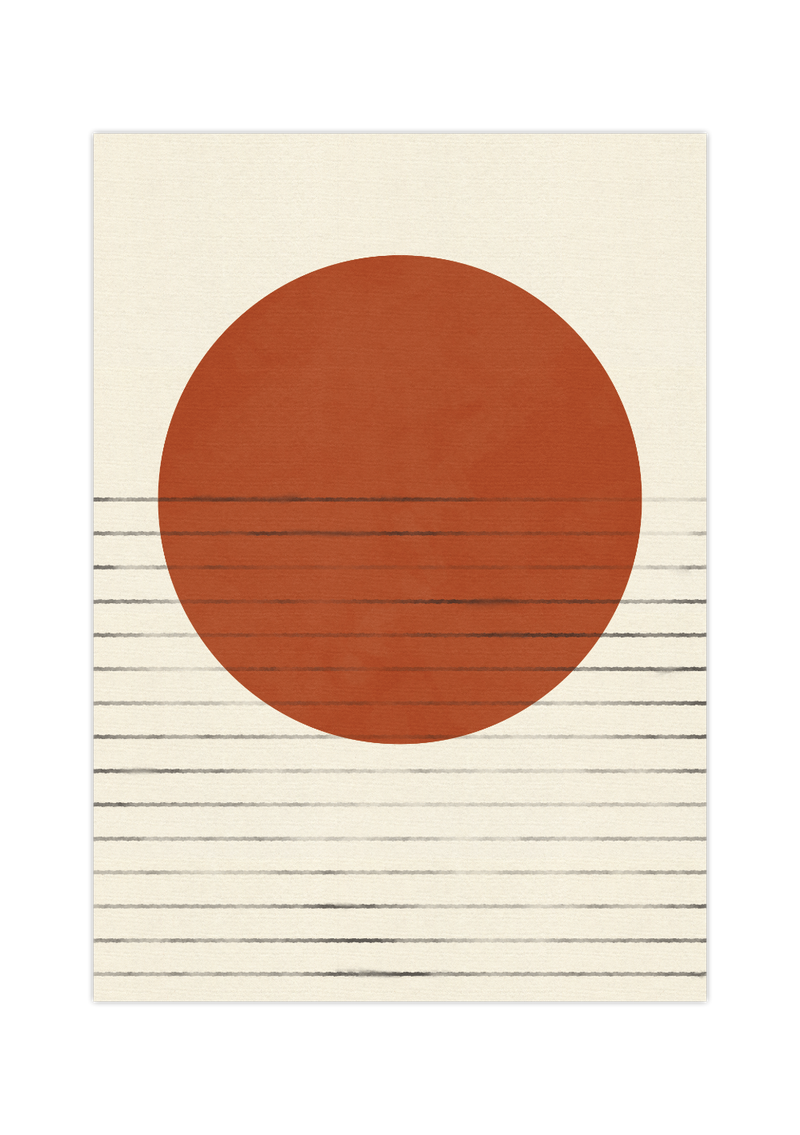Dieses Poster zeigt dir im Vintage Still eine orange Sonne. Minimalistisch orientiert am Bauhaus Stil ist diese Deko das perfekte Bild für jeden Raum.
