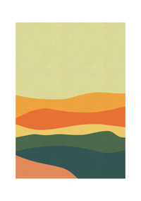 Dieses Poster zeigt in verschiedenen Farben eine Wüste im Mid-Century Stil. Diese abstrakte Darstellung ist für jeden Naturliebhaber der Vintage Boho Bilder liebt. 