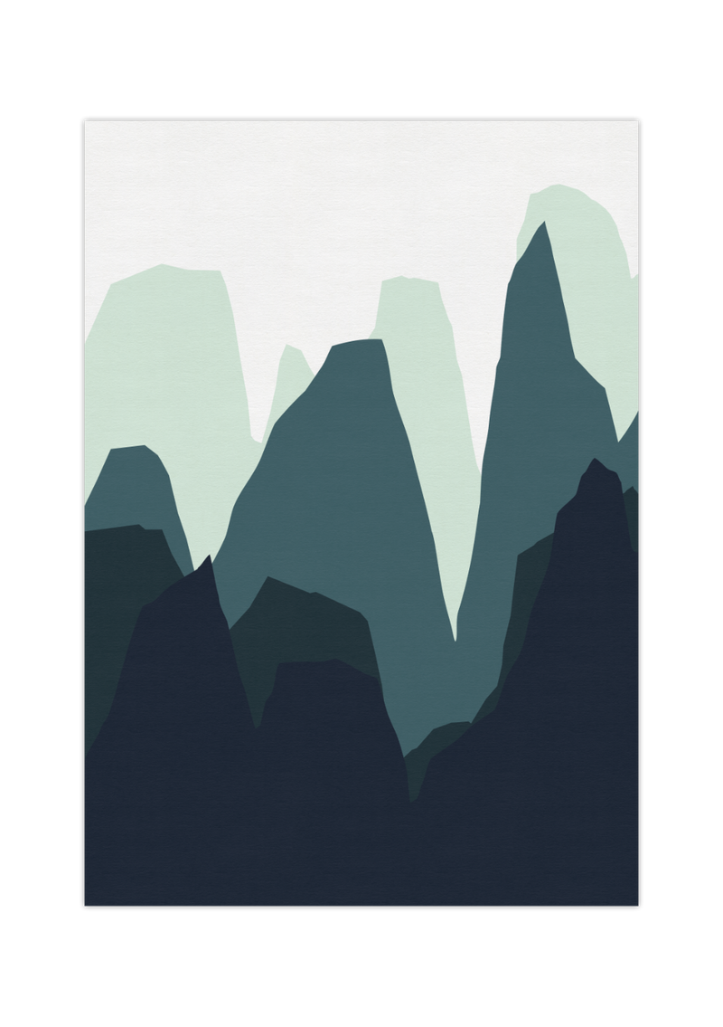 Dieses Poster zeigt dir im minimalistischen Stil ein Gebirge mit blauen Bergen. 