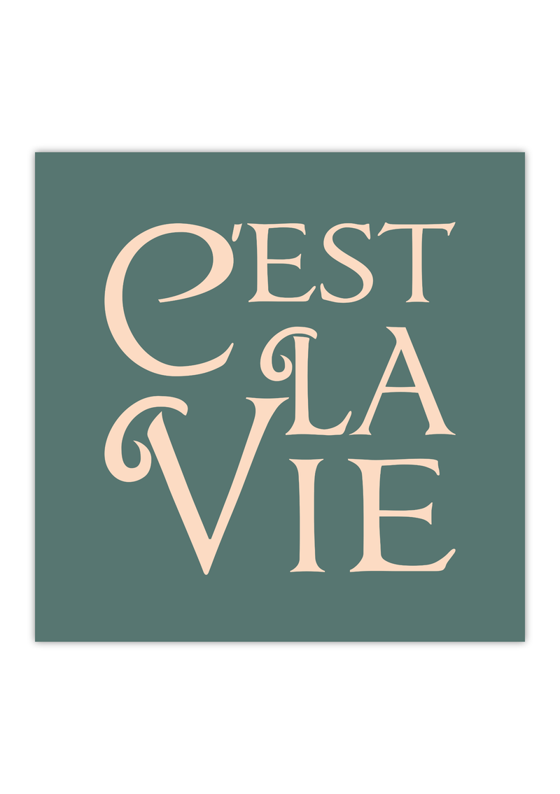 Das Poster zeigt in quadratischen Format und in verschiedenen vintage Farben den französichen Spruch "c'est la vie", was soviel bedeutet wie "so ist das Leben nun einmal". 