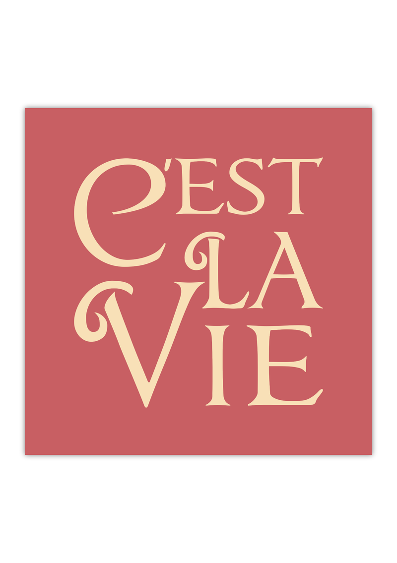 Das Poster zeigt in quadratischen Format und in verschiedenen vintage Farben den französichen Spruch "c'est la vie", was soviel bedeutet wie "so ist das Leben nun einmal". 