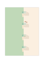 Das Poster zeigt dir ein minimalistisch dargestelltes Haus mit Balkonen.