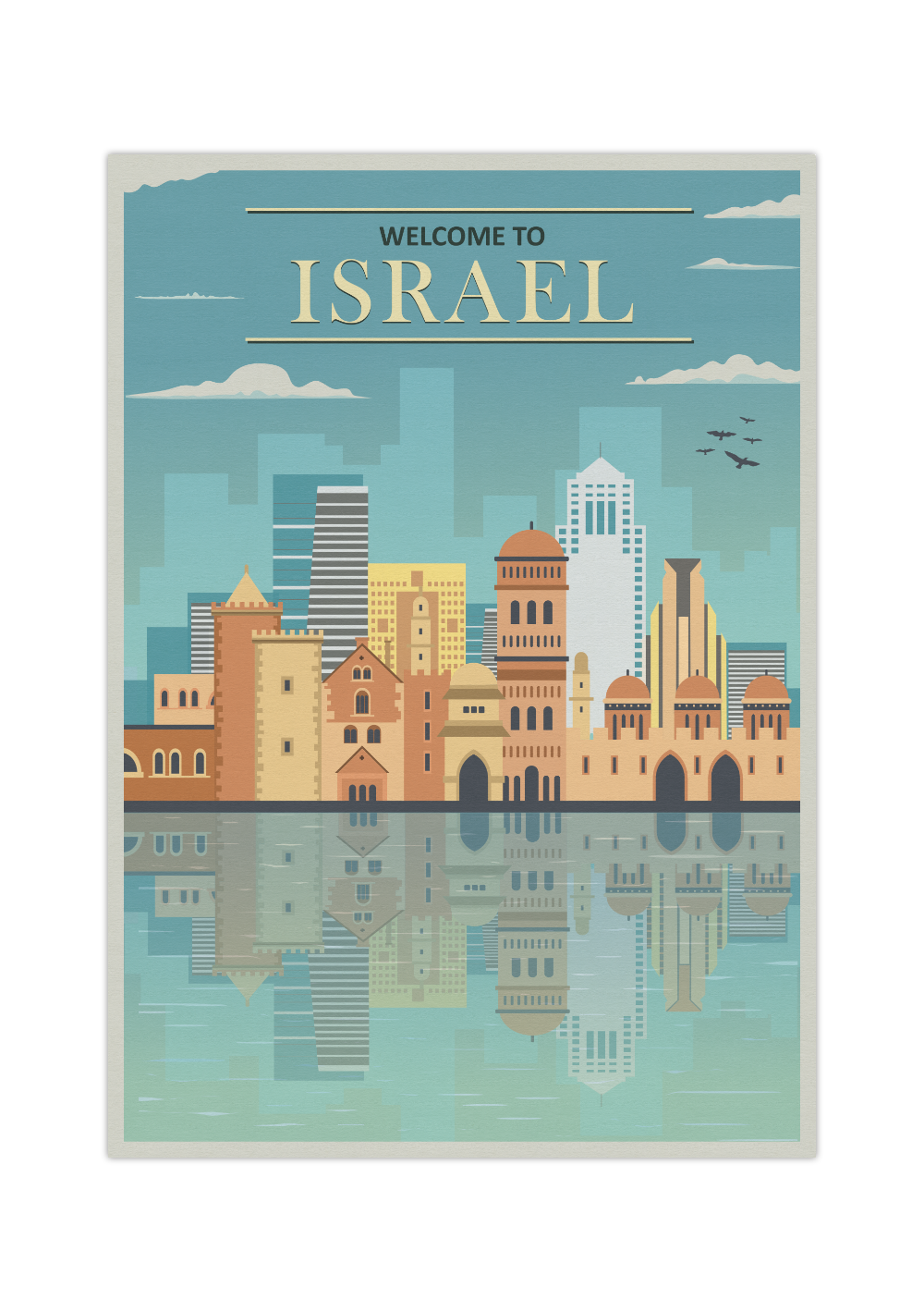 Das Vintage Poster zeigt dir eine retro Ansicht von Israel mit den Worten "Welcome to Isarael".