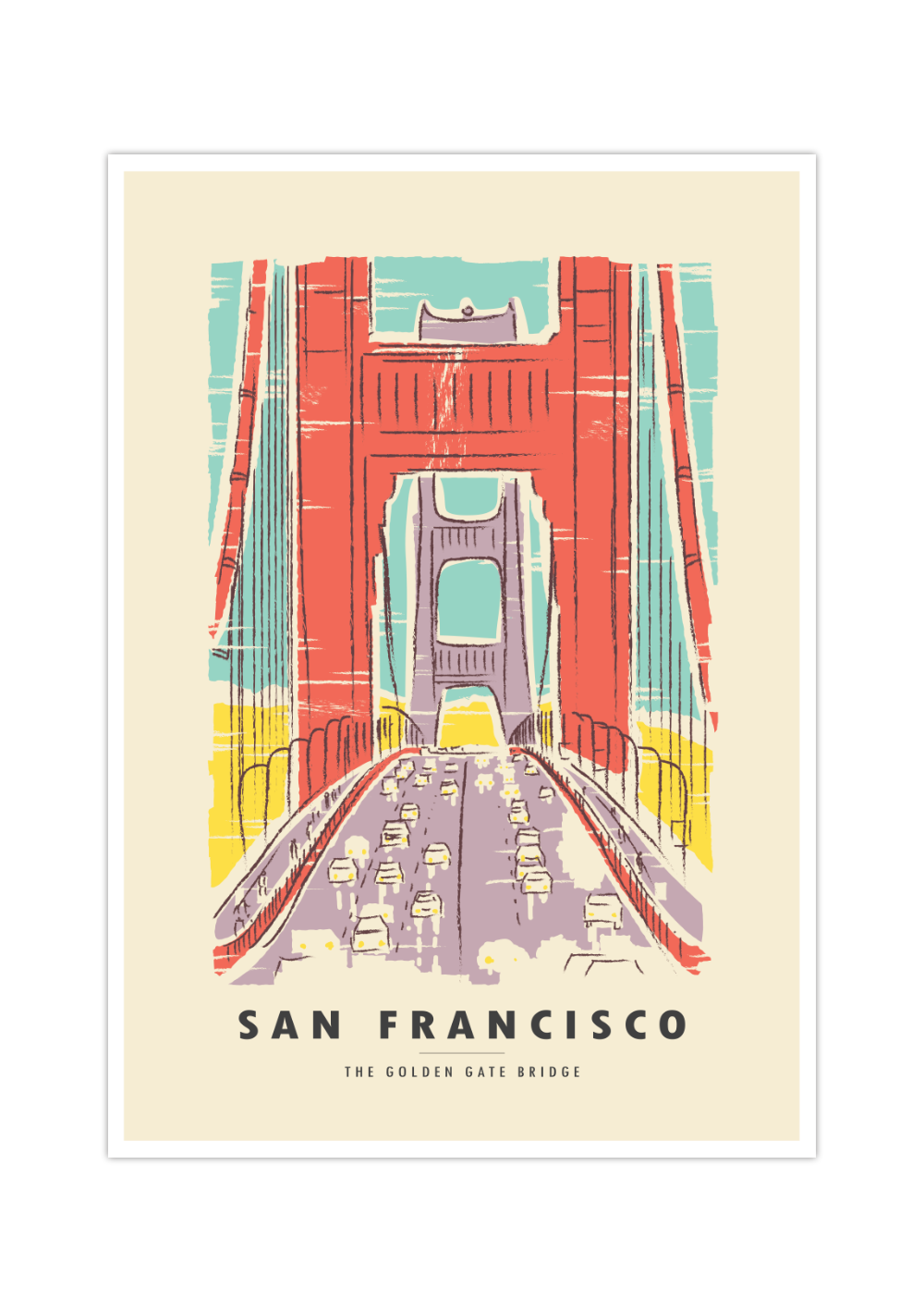 Das Poster zeigt dir eine Zeichnung der Golden Gate Bridge in San Francisco.
