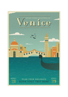 Das Vintage Poster zeigt dir eine retro Ansicht von Venedig, mit Kanälen und Gondel. 