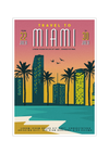 Das Vintage Poster der Stadt Miami in Florida, USA zeigt dir die Skyline von Miami und den Miami Beach. 