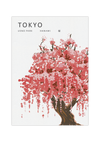 Das Poster zeigt einen japanischen Kirschbaum mit rosa Kirchblüten in Tokio. 