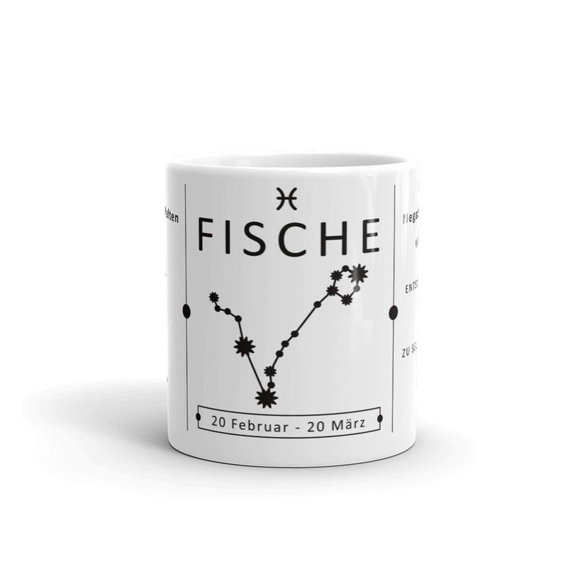 Die Tasse zeigt dir dein Sternzeichen mit dem Sternbild, dem Zeitraum, dem Zeichen und den positiven sowie negativen Eigenschaften deines Sternzeichens. 